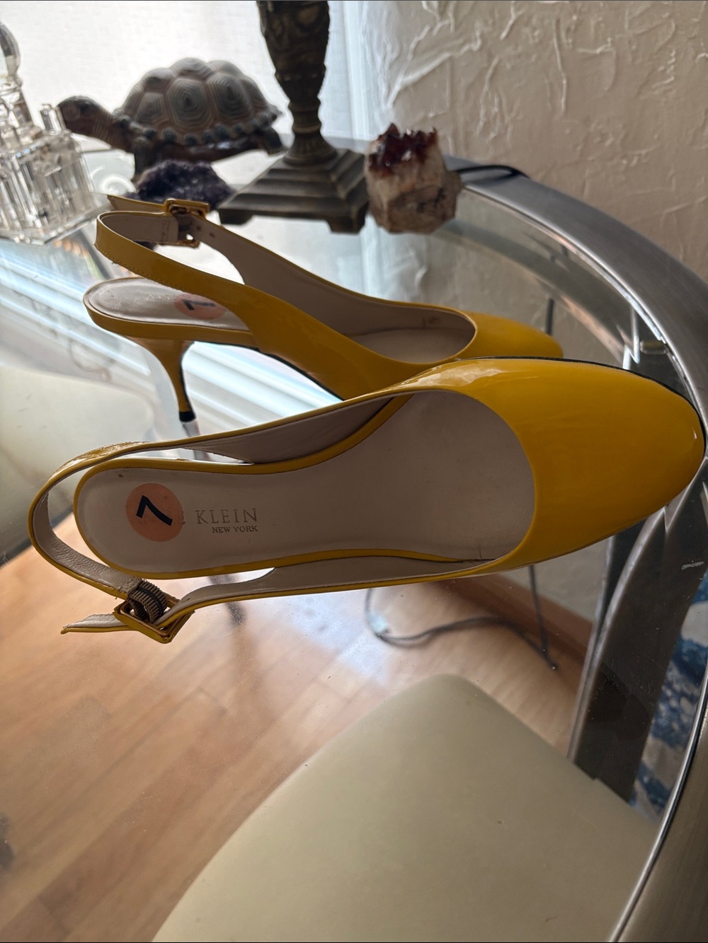 Anne Klein Yellow Patent Slingback Pumps